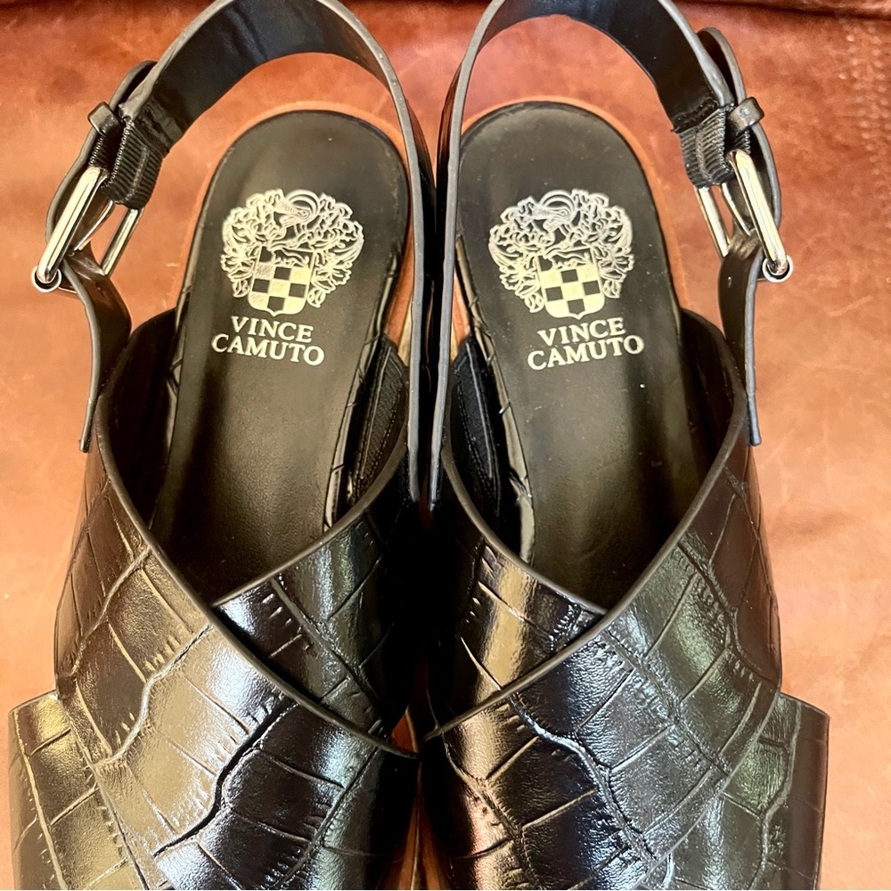 Vince Camuto Marietter Genuine Croc Embossed Leather Wedge Slingback Sandals Sz8 - Picture 10 of 14